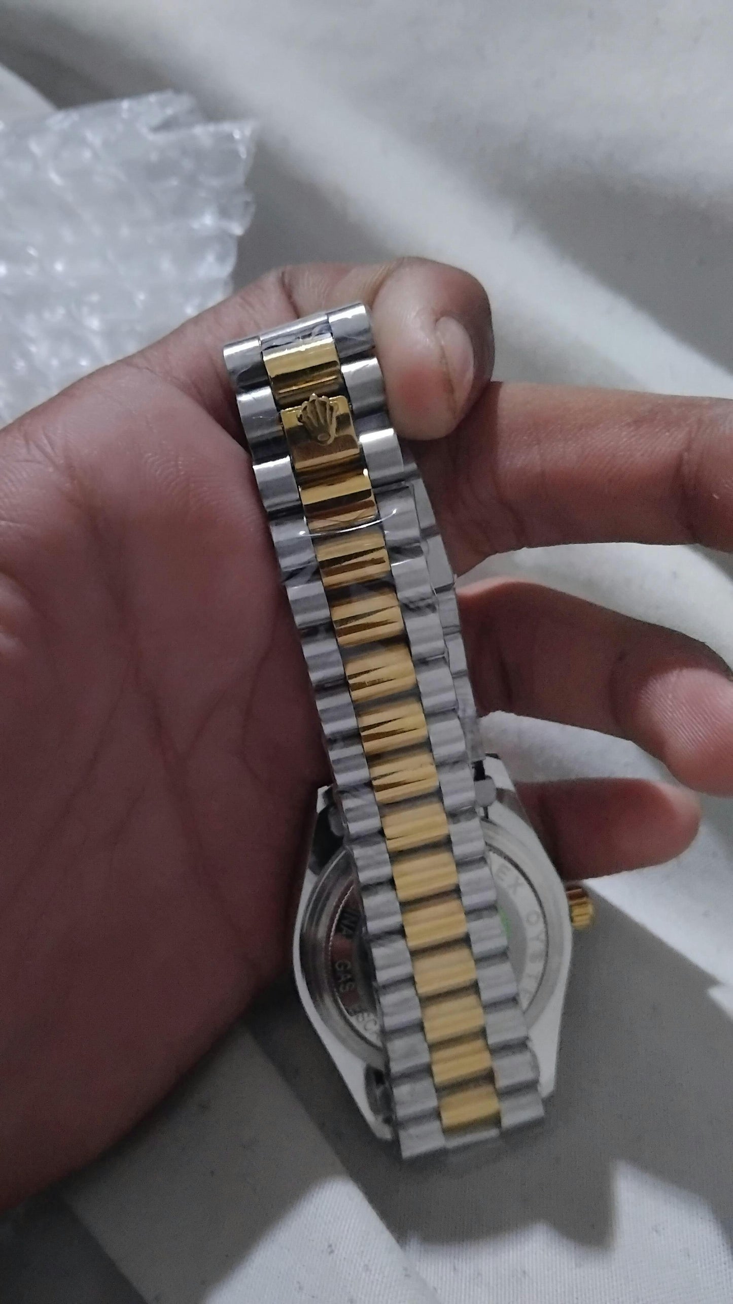 Date Just Gold Silver + White (Bezel Cut) RLX – 40mm – Stainless Steal
