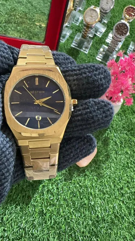 💙 BestWin Gold + Dark Blue Watch – Waterproof | ZAS Watches