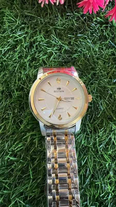 🤍 BestWin Jubilee – Gold & Silver + White Dial | Waterproof| ZAS Watches