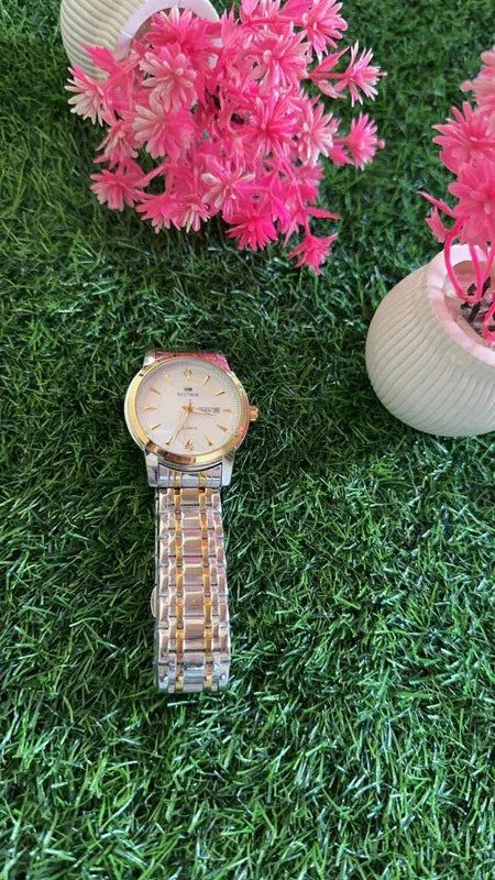 🤍 BestWin Jubilee – Gold & Silver + White Dial | Waterproof| ZAS Watches