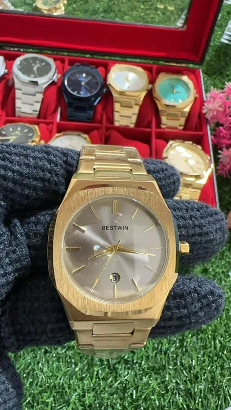 🟨 BestWin Watch – Gold + Grey | Waterproof | ZAS Watches