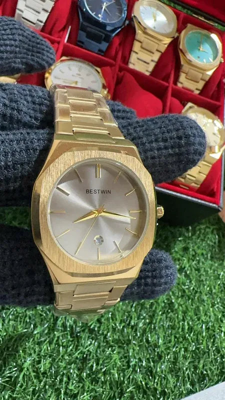 🟨 BestWin Watch – Gold + Grey | Waterproof | ZAS Watches