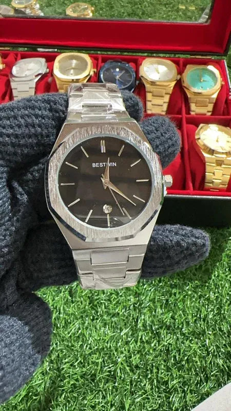 🖤 BestWin Watch – Silver + Black | Waterproof | ZAS Watches