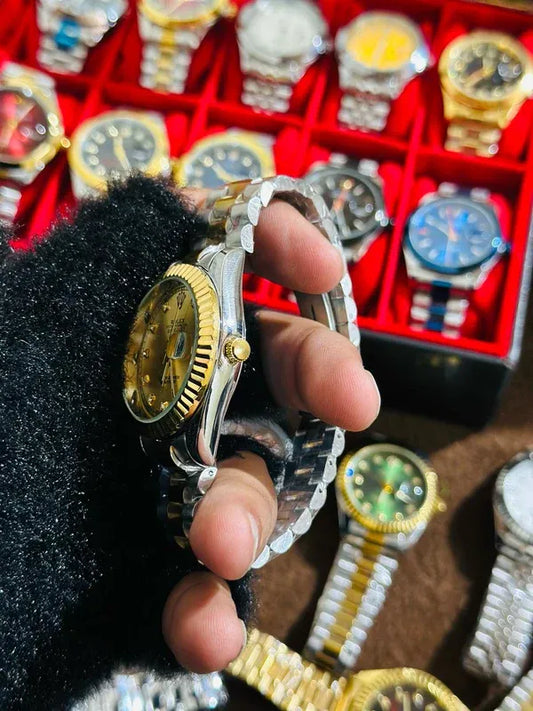 ✨Gold Silver + Gold Dial (Bezel Cut) | | Waterproof Day Date | Stainless Steel | ZAS Watches