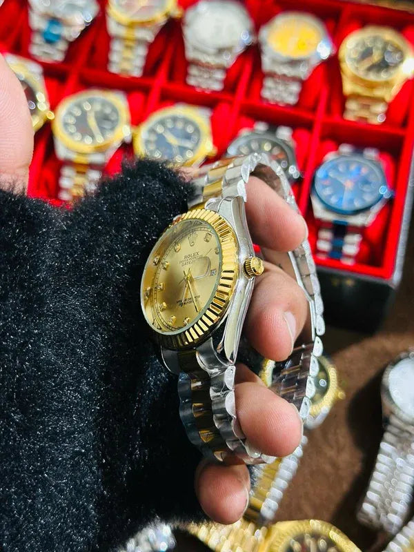 ✨Gold Silver + Gold Dial (Bezel Cut) | | Waterproof Day Date | Stainless Steel | ZAS Watches