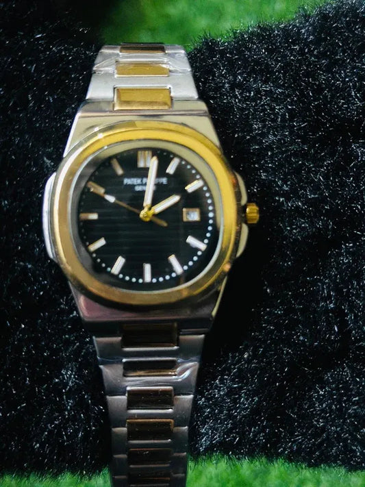 🖤 Patek Philippe Two-Tone – Silver & Gold + Black Dial | Waterproof| ZAS Watches