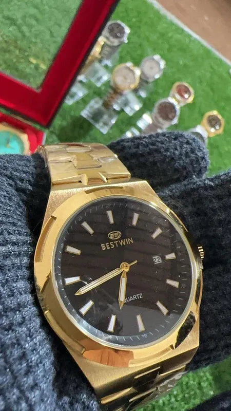 🖤 Premium BestWin Watch – Gold + Black | Waterproof| Stainless Steel | ZAS Watches
