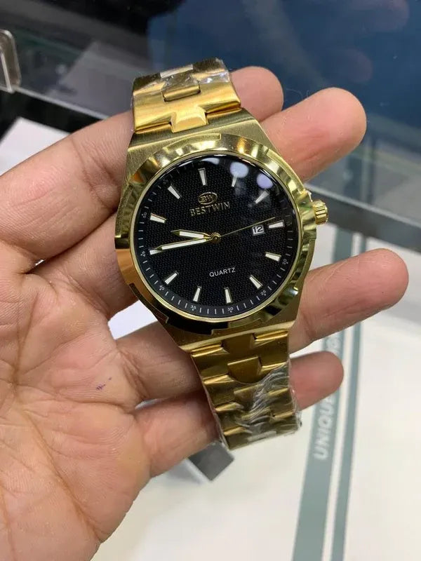 🖤 Premium BestWin Watch – Gold + Black | Waterproof| Stainless Steel | ZAS Watches