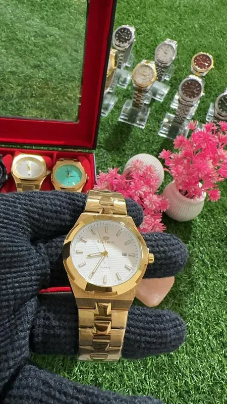 🤍 Premium BestWin Watch – Gold + White| Waterproof | ZAS Watches