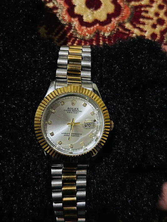 🤍 Gold & Silver + White Dial (Bezel Cut) | Waterproof | Stainless Steel | ZAS Watches