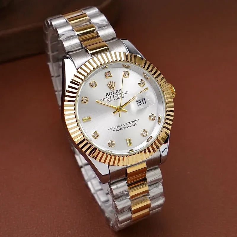 🤍 Gold & Silver + White Dial (Bezel Cut) | Waterproof | Stainless Steel | ZAS Watches