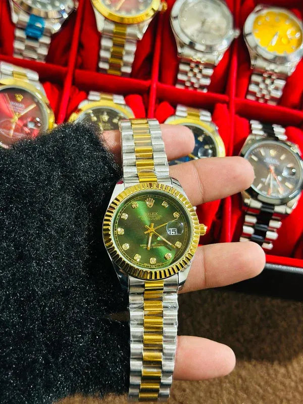 💚 Gold Silver + Green Dial (Bezel Cut) | Waterproof| Stainless Steel | ZAS Watches
