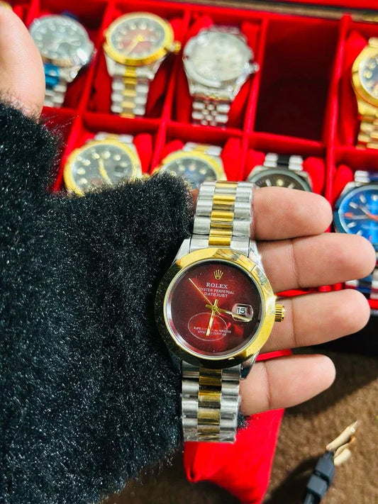 🔴 Gold & Silver + Red Dial (Plain) | Waterproof | Stainless Steel | ZAS Watches