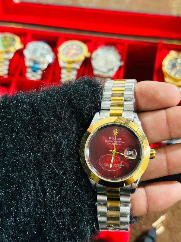 🔴 Gold & Silver + Red Dial (Plain) | Waterproof | Stainless Steel | ZAS Watches