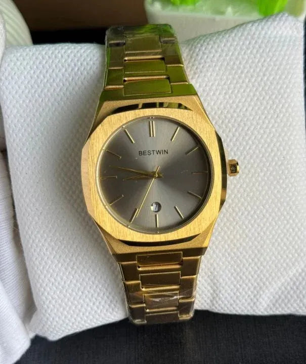 🟨 BestWin Watch – Gold + Grey | Waterproof | ZAS Watches