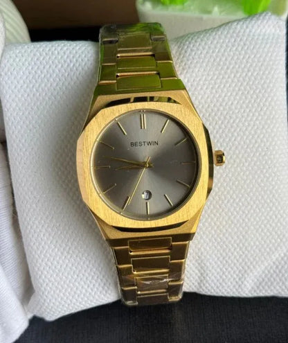 🟨 BestWin Watch – Gold + Grey | Waterproof | ZAS Watches