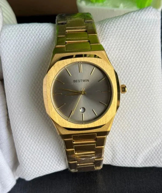 🟨 BestWin Watch – Gold + Grey | Waterproof | ZAS Watches