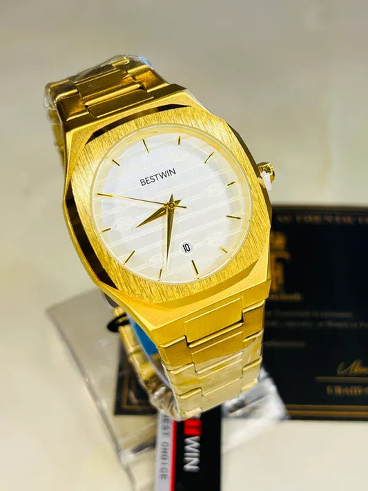 ✨ BestWin Watch – Gold + White | Waterproof | ZAS Watches