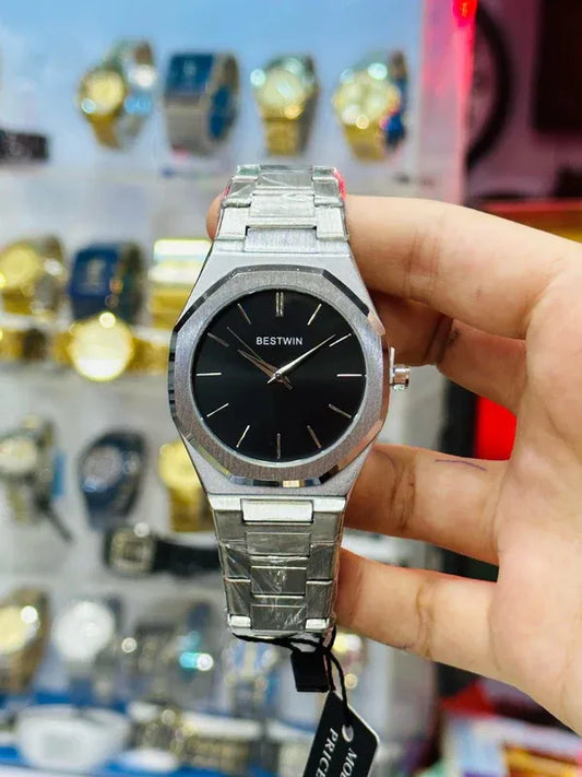 🖤 BestWin Watch – Silver + Black | Waterproof | ZAS Watches