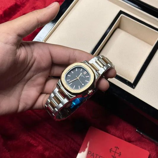 🖤 Patek Philippe Two-Tone – Silver & Gold + Black Dial | Waterproof| ZAS Watches