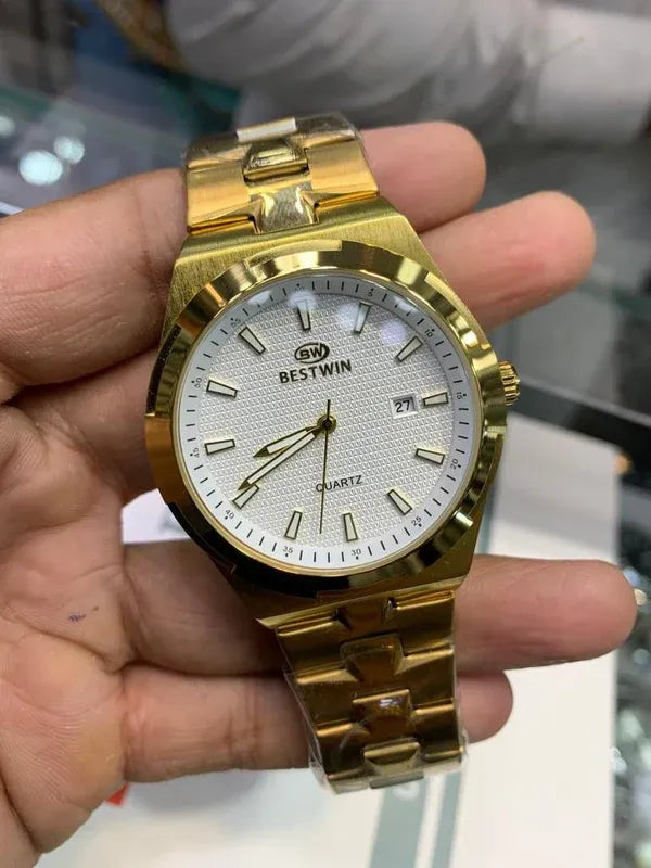 🤍 Premium BestWin Watch – Gold + White| Waterproof | ZAS Watches