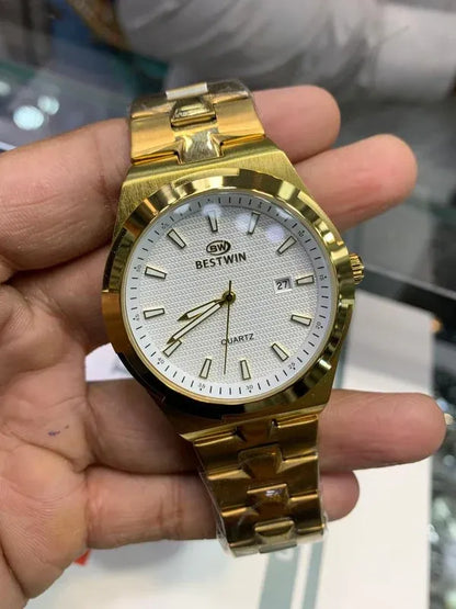 🤍 Premium BestWin Watch – Gold + White| Waterproof | ZAS Watches