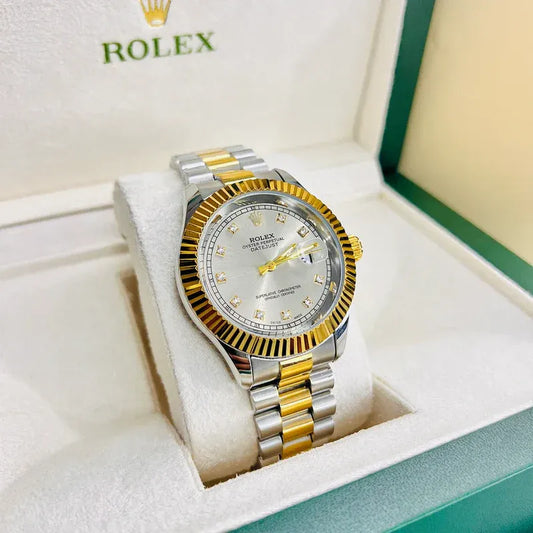 🤍 Gold & Silver + White Dial (Bezel Cut) | Waterproof | Stainless Steel | ZAS Watches