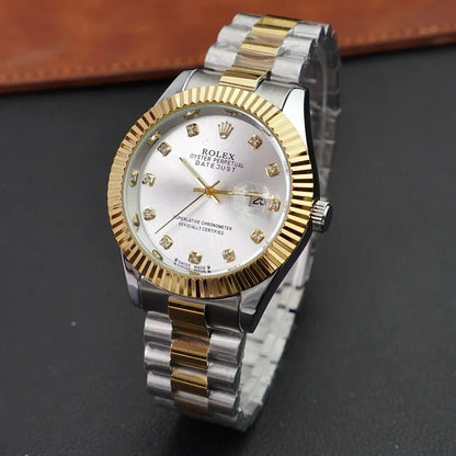 🤍 Gold & Silver + White Dial (Bezel Cut) | Waterproof | Stainless Steel | ZAS Watches