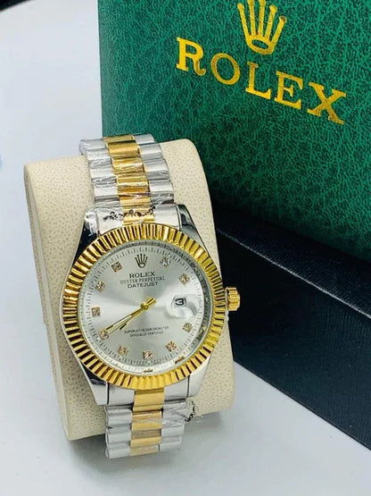 🤍 Gold & Silver + White Dial (Bezel Cut) | Waterproof | Stainless Steel | ZAS Watches