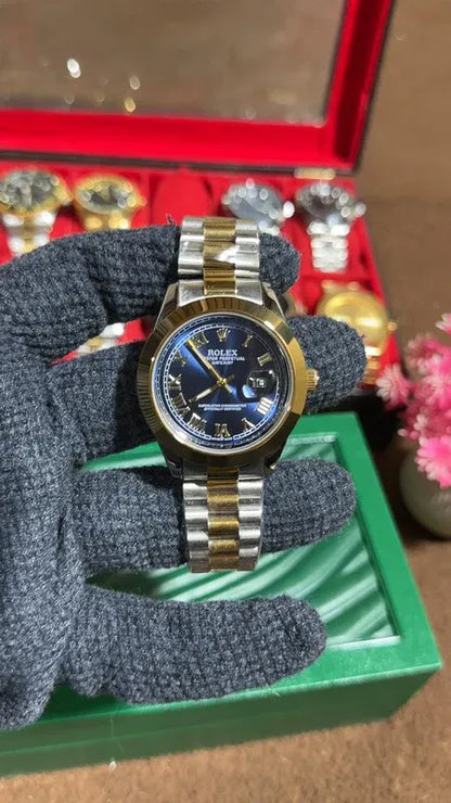 🔷 Two-Tone Blue (Roman Dial) | Stainless Steel | Waterproof | ZAS Watches